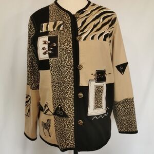 Koret K-Wear Patchwork Animal Print Button Jersey Jacket - Sz SP Open To Offers